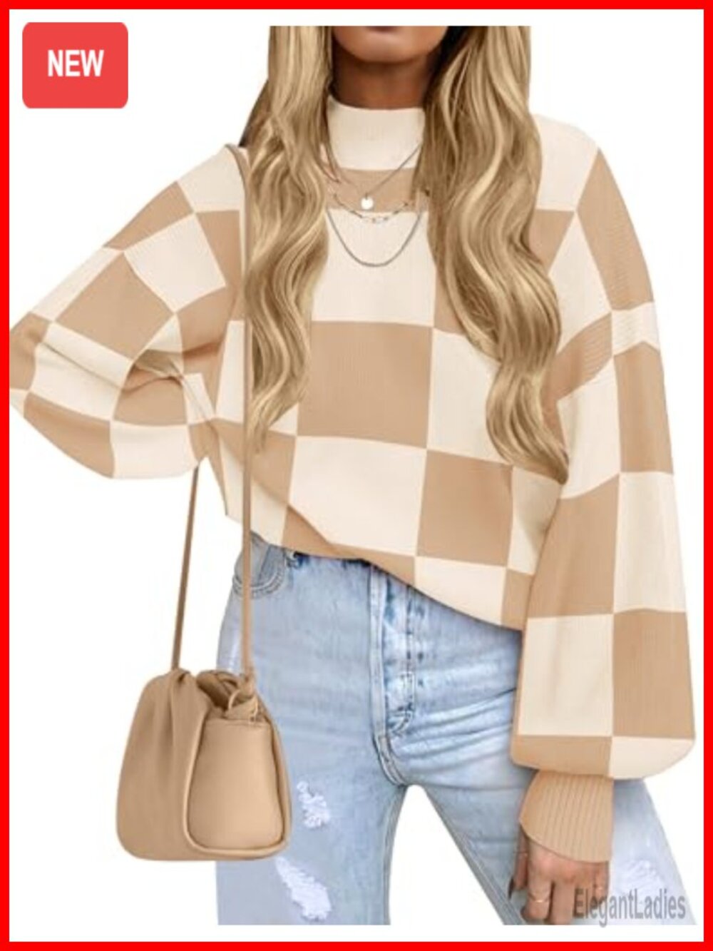 Oversized Turtleneck Sweater with Batwing Sleeves Ribbed Cuffs